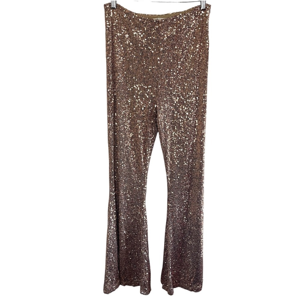 Joyfolie Gold Sequin Flare Pants - Picture 4 of 8